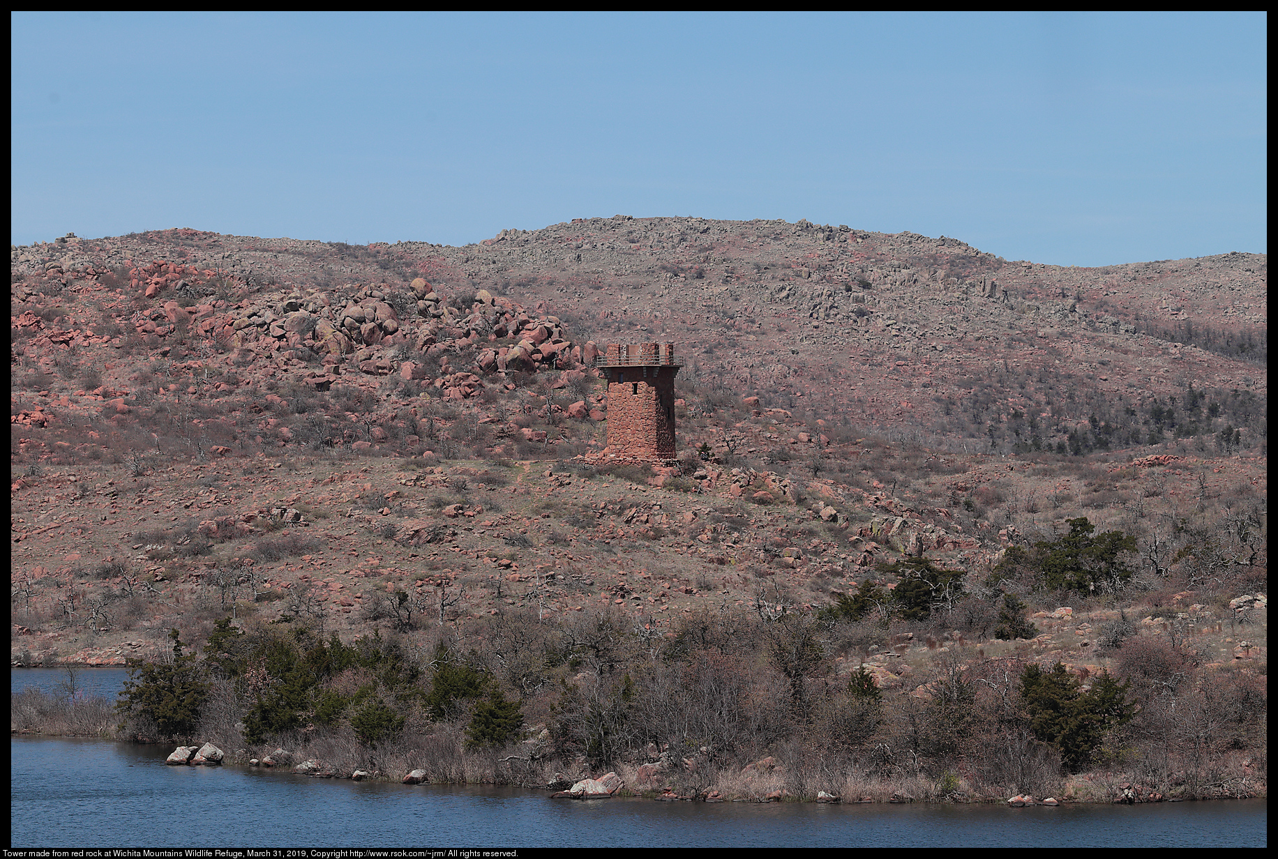 Tower made from red rock at Wichita Mountains National Wildlife Refuge